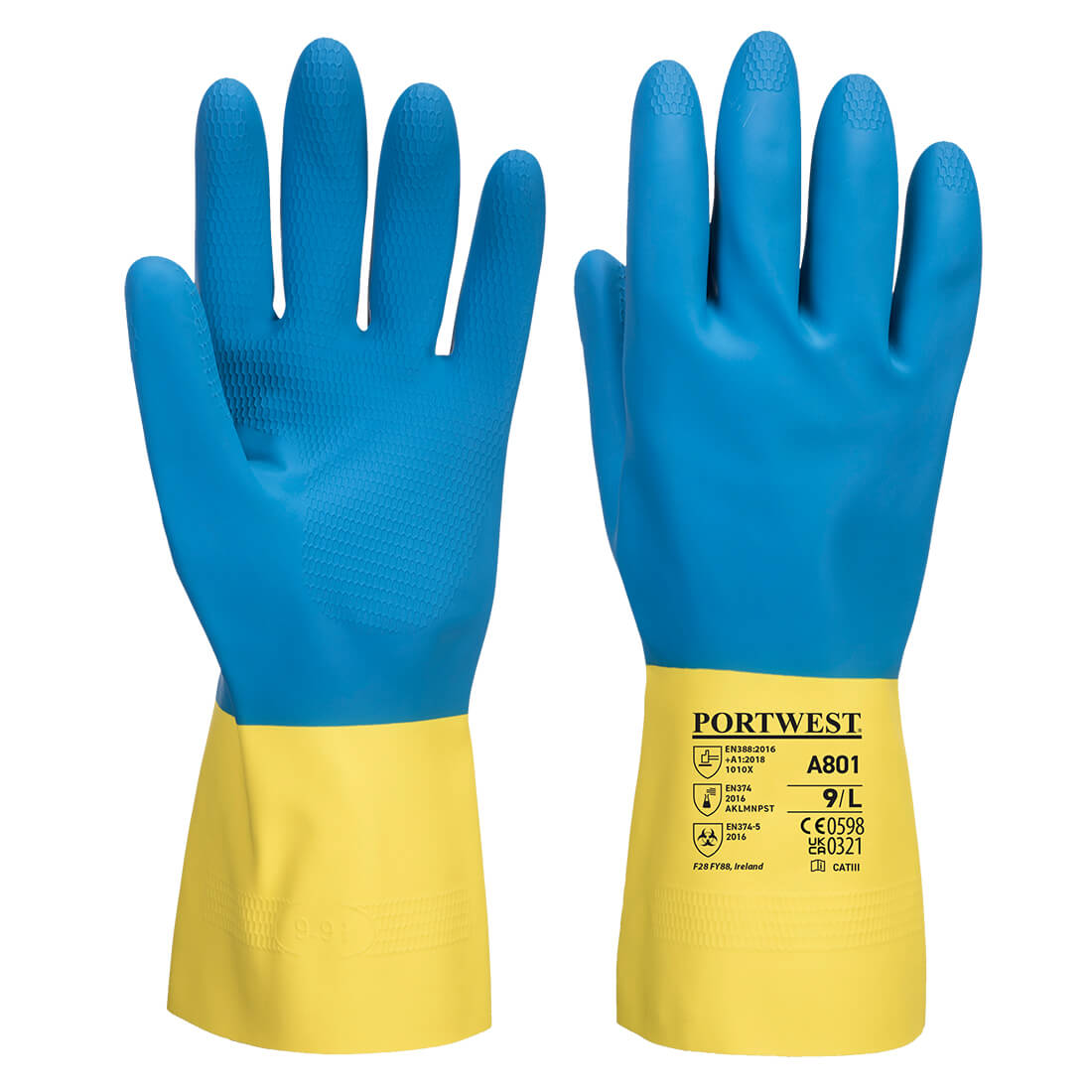 Gant Latex Double Enduction Couleur: Jaune/bleu Taille M - Portwest