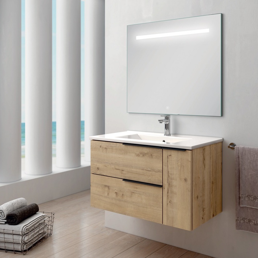 Meuble de salle de bain KING avec vasque centrée et miroir LED STAM 80 cm COSYNEO REICKINGCENTRE80STAM