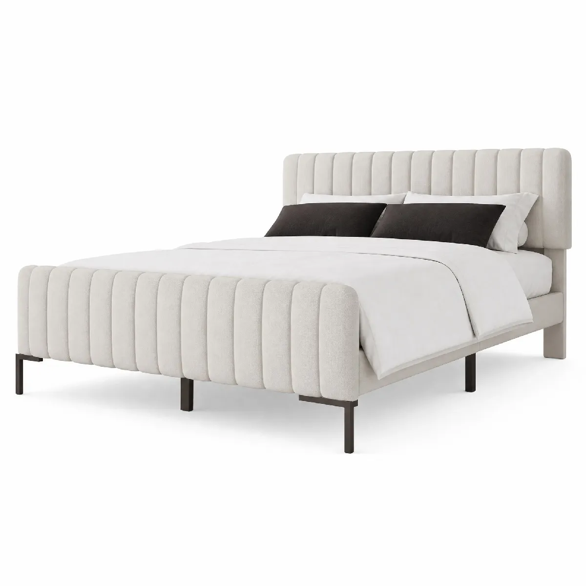 Lit Adulte 180x200 Cm, Tête De Lit Réglable Et Sommier À Lattes, En Lin, Gris-beige, Sans Matelas