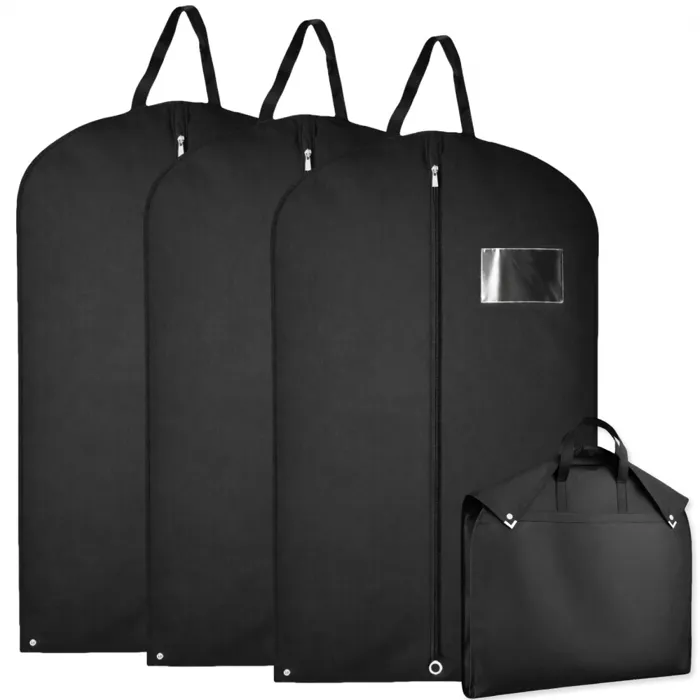 Lot de 3 housses pour vêtements à suspendre, premium pliable avec fenêtre transparente - 60 x 100 cm - Noir - Vivezen