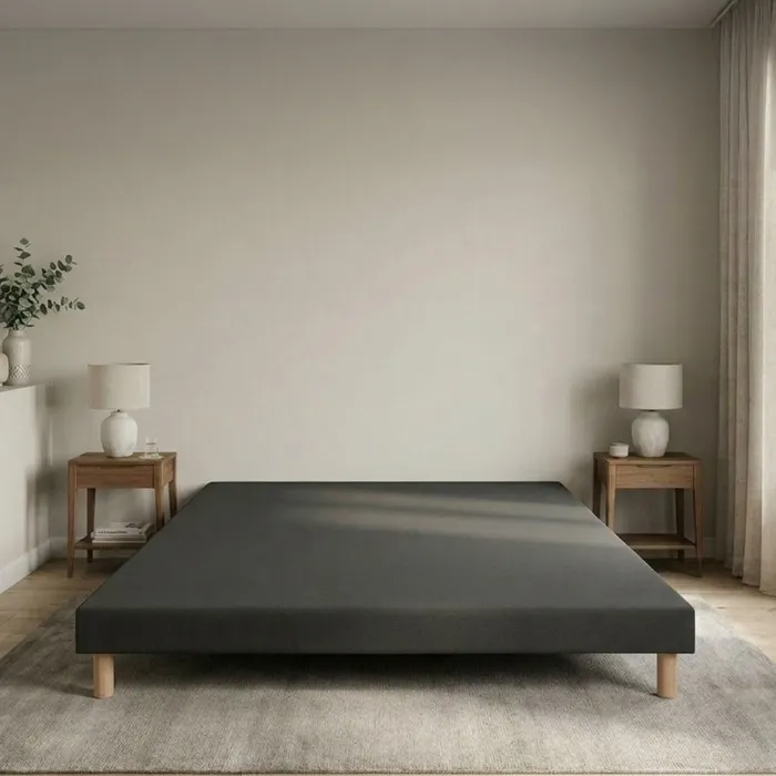 Sommier tapissier tissu gris 2x80x200