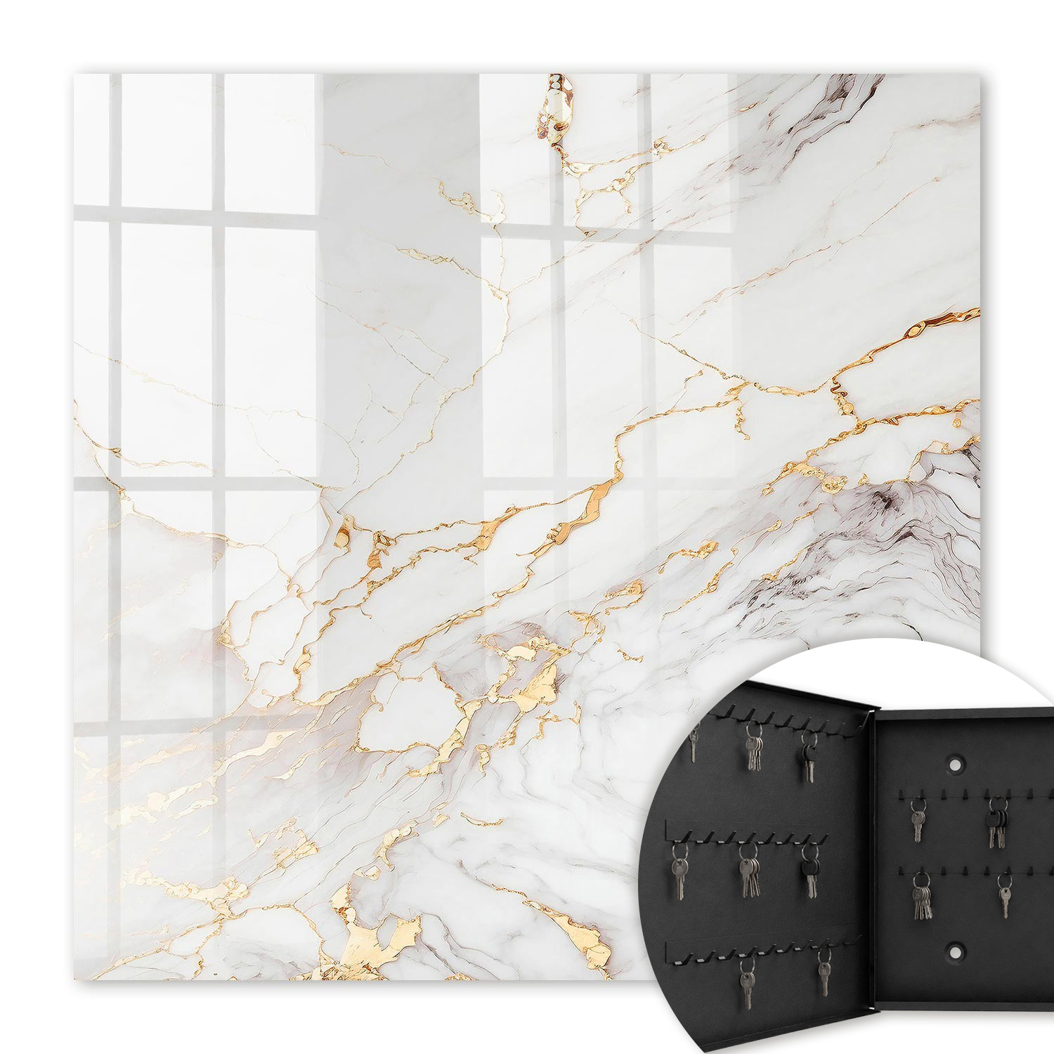 Armoire À Clés - (30 Cm X 30 Cm) - Boîte À Clés Murale - Coffret De Rangement Pour Clés - Couleur Noire - Ouverture Vers La Gauche - Pour Maison Et Bureau - L'Élégance De La Pierre