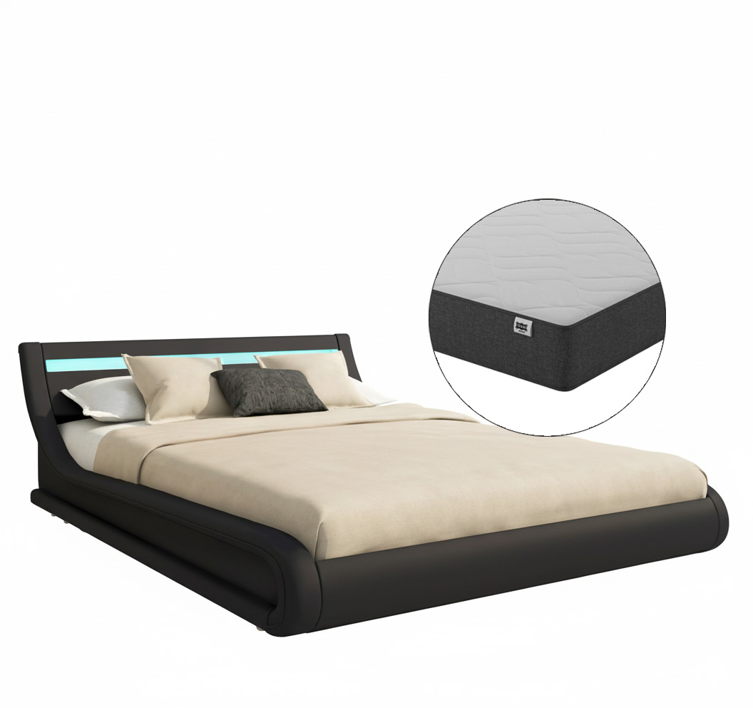 Muebles Bonitos - Lit Coffre Avec Matelas Texas Lit Adulte Couleur Noir Avec Led Matériaux Bois Et Simili Cuir Coffre De Rangement Modèle Parisina 140x190cm