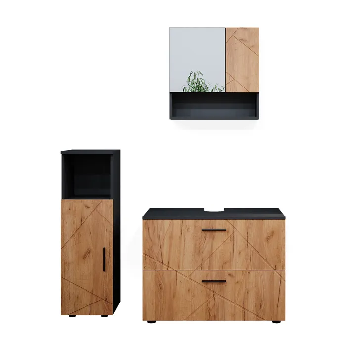 Vicco Meubles bain Chêne doré/Anthracite 3 pièces