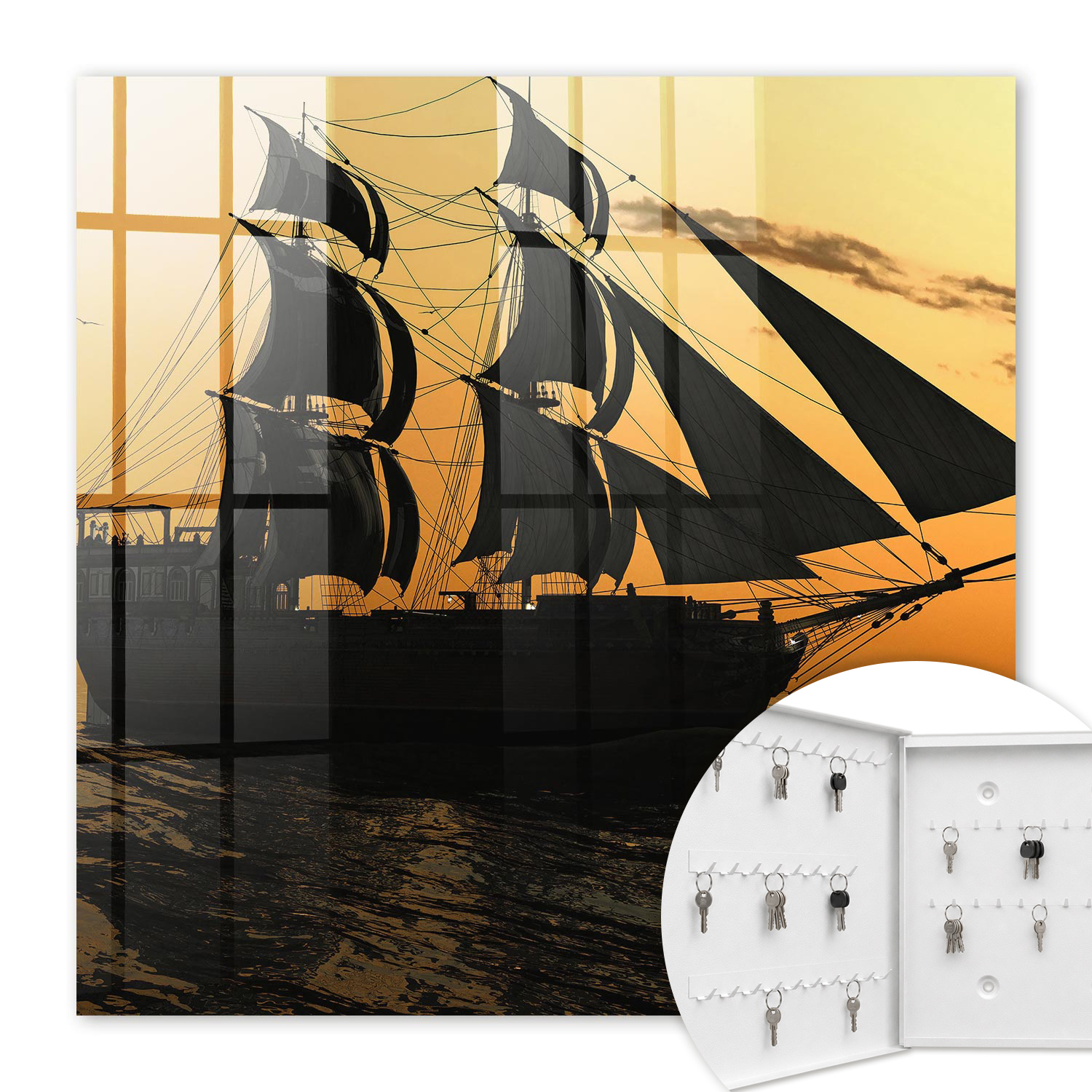 Armoire À Clés - (30 Cm X 30 Cm) - Boîte À Clés Murale - Coffret De Rangement Pour Clés - Couleur Blanche - Ouverture Vers La Gauche - Pour Maison Et Bureau - Aventure En Mer