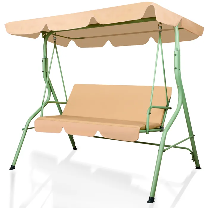 Hulaop - Balancelle 3 Places De Jardin Avec Coussin Rembourré Et Auvent Pare-soleil En Acier Et Polyester Beige