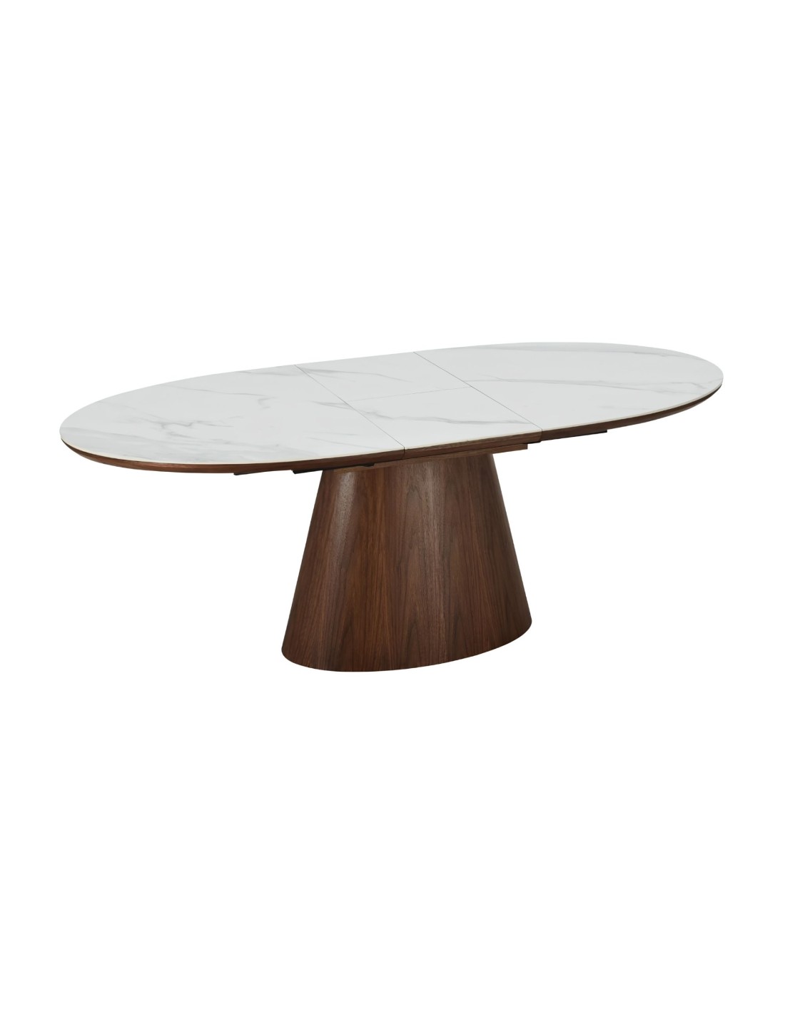 Table Lumea Extensible 160-200 Cm - Table Contemporaine En Céramique Effet Marbre Blanc Et Noyer