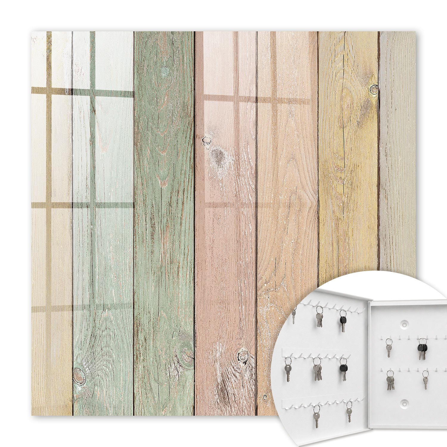 Armoire À Clés - (30 Cm X 30 Cm) - Boîte À Clés Murale - Coffret De Rangement Pour Clés - Couleur Blanche - Ouverture Vers La Gauche - Pour Maison Et Bureau - Planches Pastel