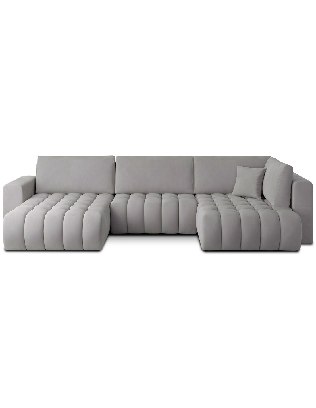 Canapé D'Angle Bonita Convertible 6 Places Gris Clair Effet Velours - Gauche - 350x175cm