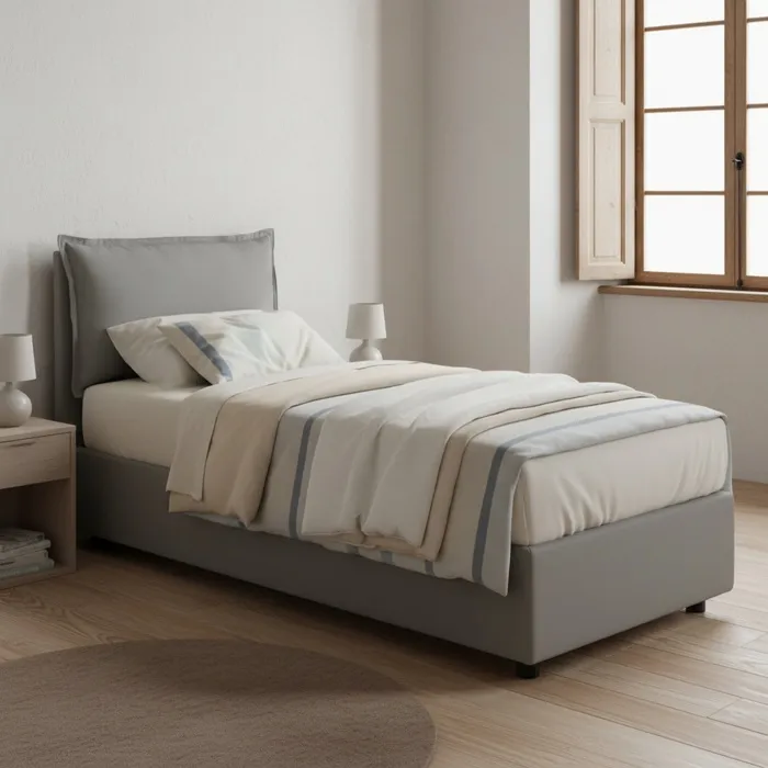 Lit simple en tissu gris 80x190 cm