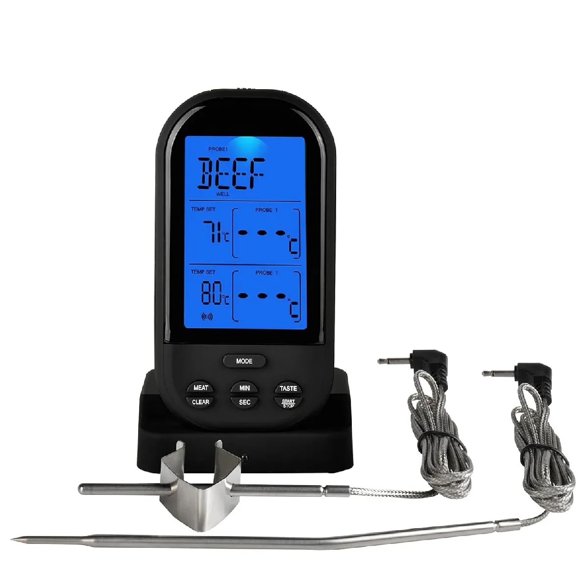 Thermomètre À Viande Minuterie De Cuisine Avec Double Sondes Noir