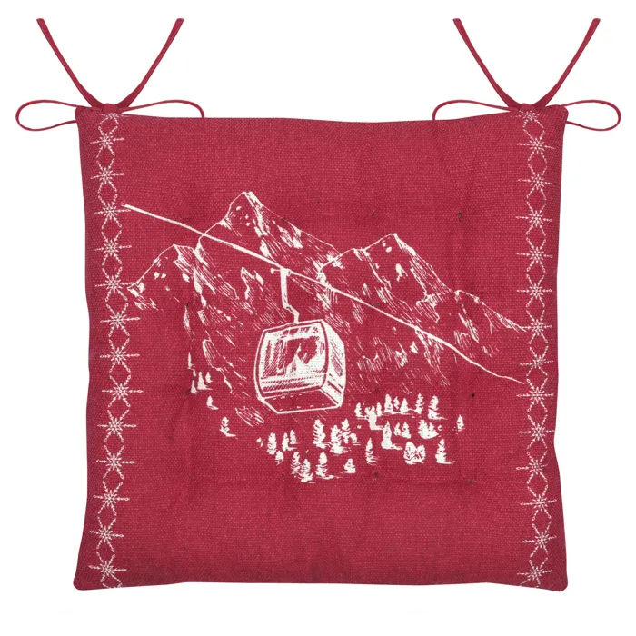 Galette de chaise inspiration montagne télécabine (38x38 cm - Rouge)