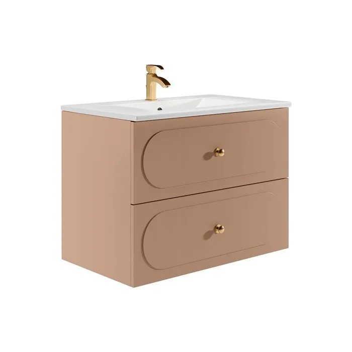 Meuble de salle de bain suspendu avec vasque à encastrer - Vieux rose - 80 cm - SATOBAL