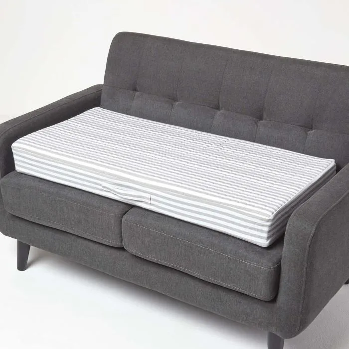 Coussin D'assise Déhoussable Pour Canapé 2 Places En Coton, Gris Rayé - Homescapes
