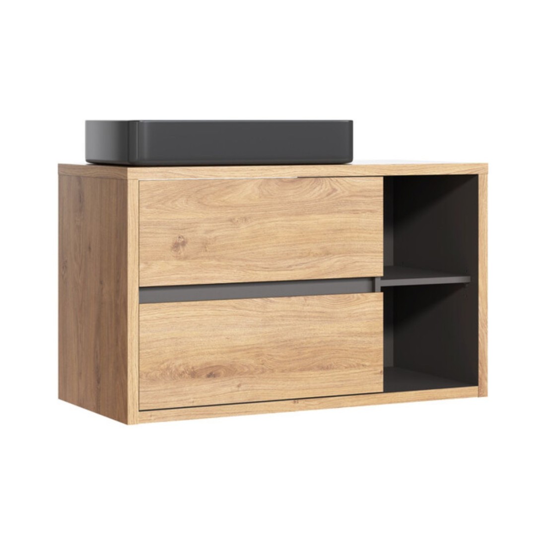 Ensemble De Salle De Bain Matt: Meuble Sous Vasque 100cm + Vasque À Poser Noire