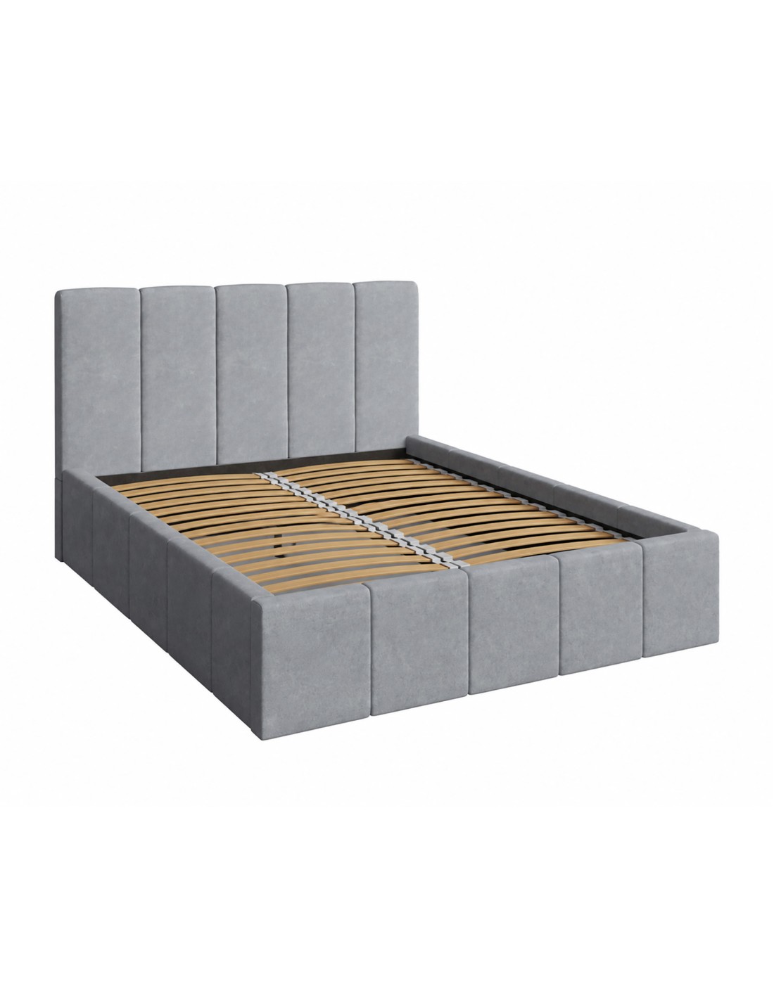 Lit Adulte Ravello 160x200 Cm En Tissu Gris Avec Tête De Lit Capitonnée Et Sommier Inclus
