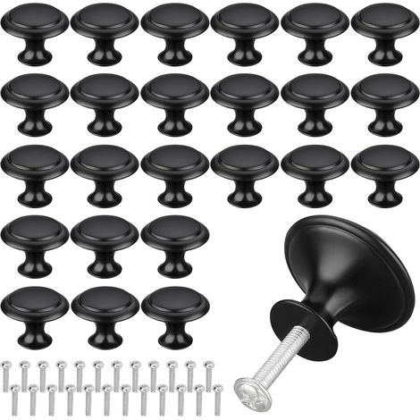 Noir Tiroir De Porte Poignée,boutons De Porte Rond Boutons,noir Mat Tiroir De Porte Poignée,30mm Bouton De Meubles S'Appliquent À Poignées De Meuble Pour Placard Armoire Cuisine (25 Pièces)