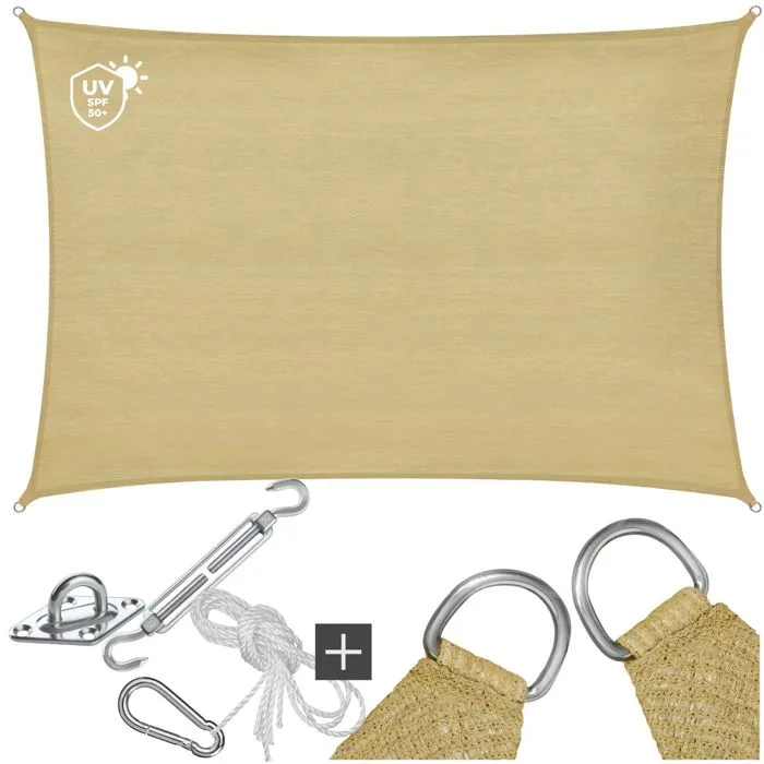 Voile D'ombrage Indéchirable Avec Protection Uv Imperméable 2x3m Sable
