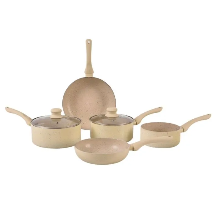 Batterie De Cuisine 7 Pièces Beige Tous Feux Dont Induction Herzberg Hg1020-bej