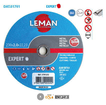 Disque À Tronçonner Plat Fin Inox Expert Ø 180 Alésage 22,23 Ep. 1,6mm - Boite De 25
