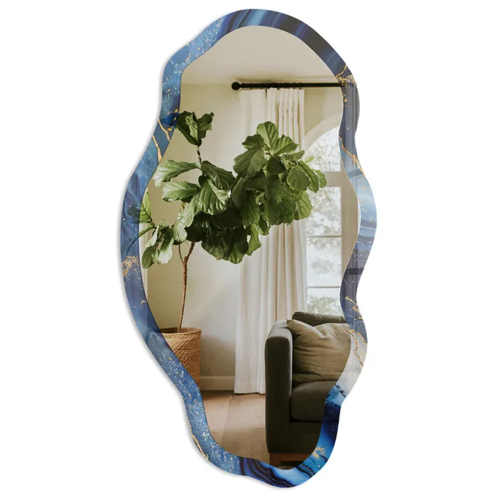 Miroir Mural Décoratif De Forme Irrégulière Bleu Pour La Salle De Bain 52x97 Cm