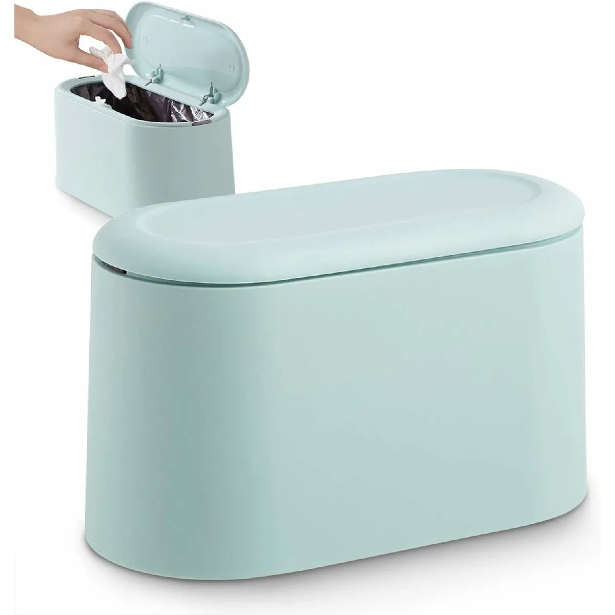 Petite Poubelle de Table de 1,8L avec Couvercle à Bouton-Poussoir bleu