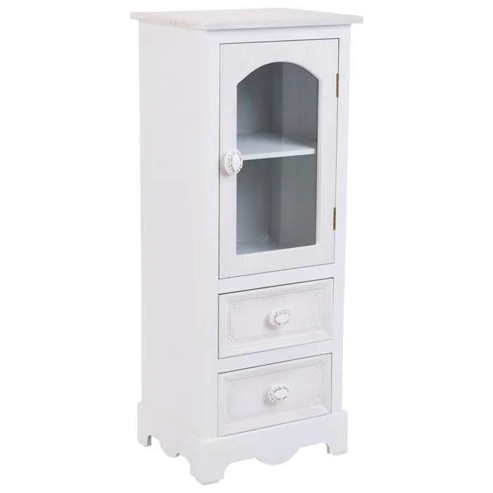 Vitrine En Bois Et Verre Avec 1 Porte Et 2 Tiroirs Blanc 32x26x80