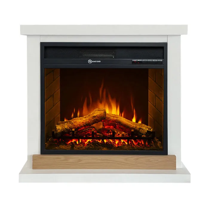 Stockholm - Cheminée électrique sur pied avec effet flamme 75,5 x 70 x 28 cm en bois blanc
