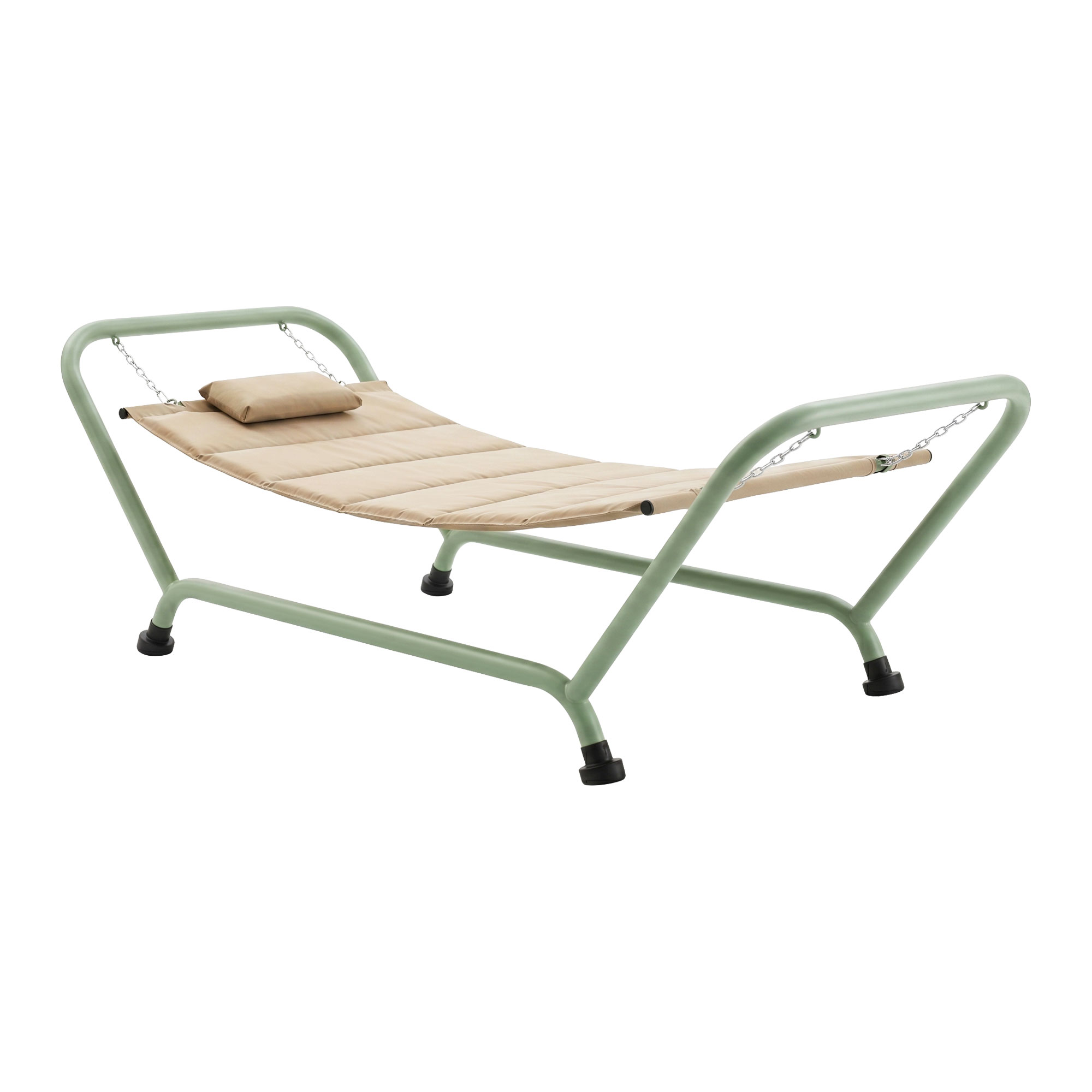 Levia - Hamac De Jardin 233x86x95 Cm Avec Support En Métal Et Coussin Pour Extérieur En Tissu Beige