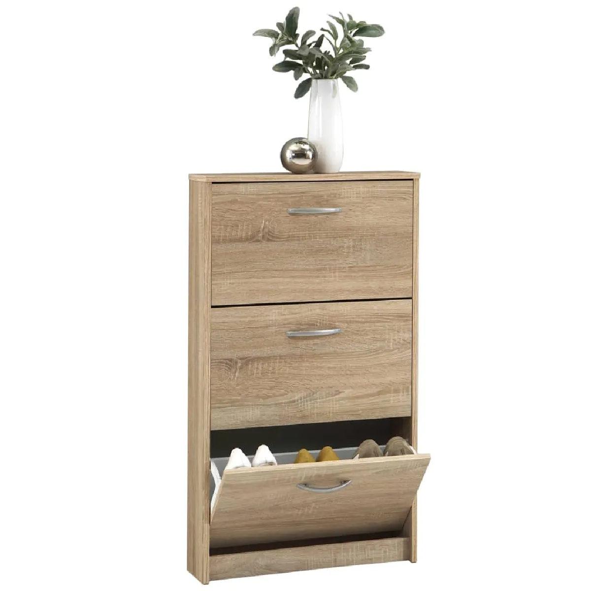 Armoire À Chaussures 3 Compartiments Inclinables Chêne Fmd