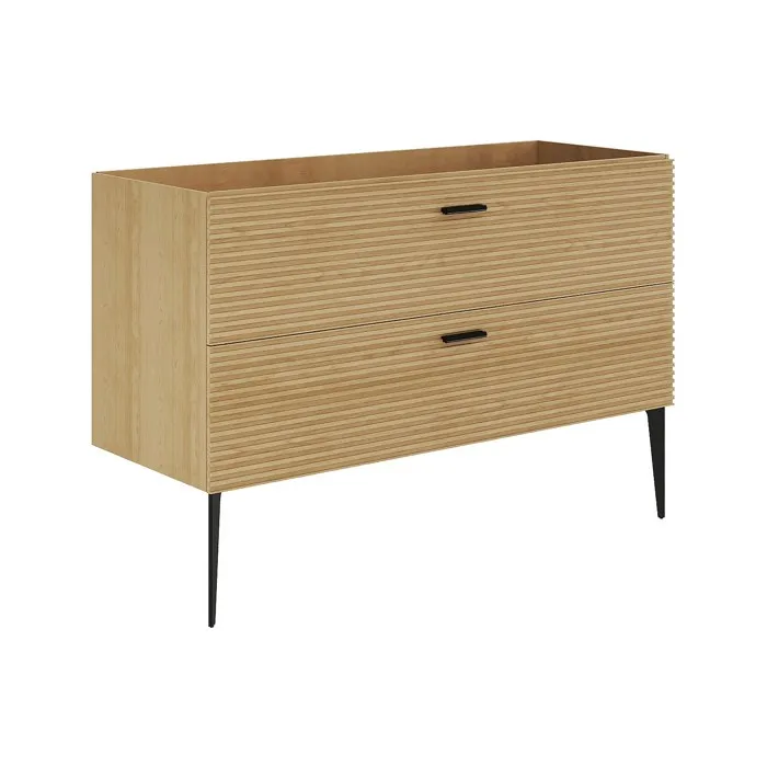 Meuble sous vasque strié sur pieds - 2 tiroirs - Naturel clair - 120 cm - SARONE