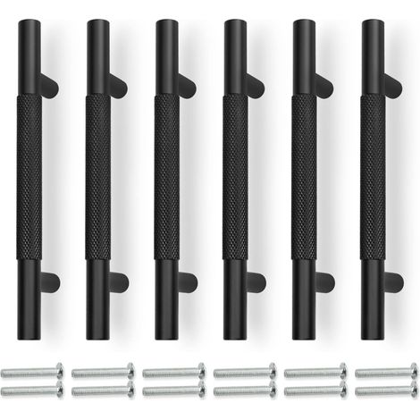 Ensemble De 6 Poignées De Tiroir Noires De 150 Mm De Diamètre, Entraxe De 96 Mm.