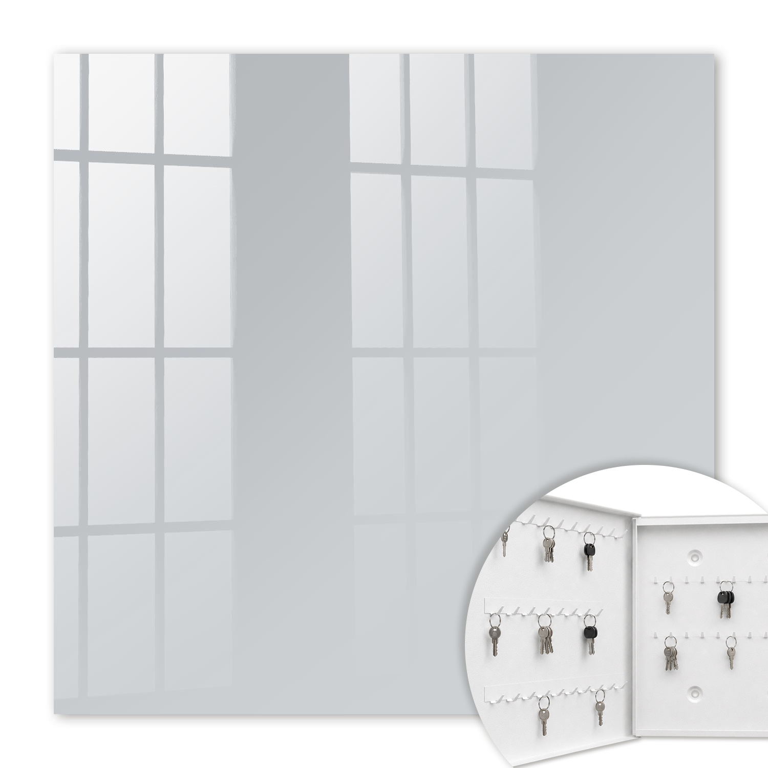Armoire À Clés - (30 Cm X 30 Cm) - Boîte À Clés Murale - Coffret De Rangement Pour Clés - Couleur Blanche - Ouverture Vers La Gauche - Pour Maison Et Bureau - Gris Jauni