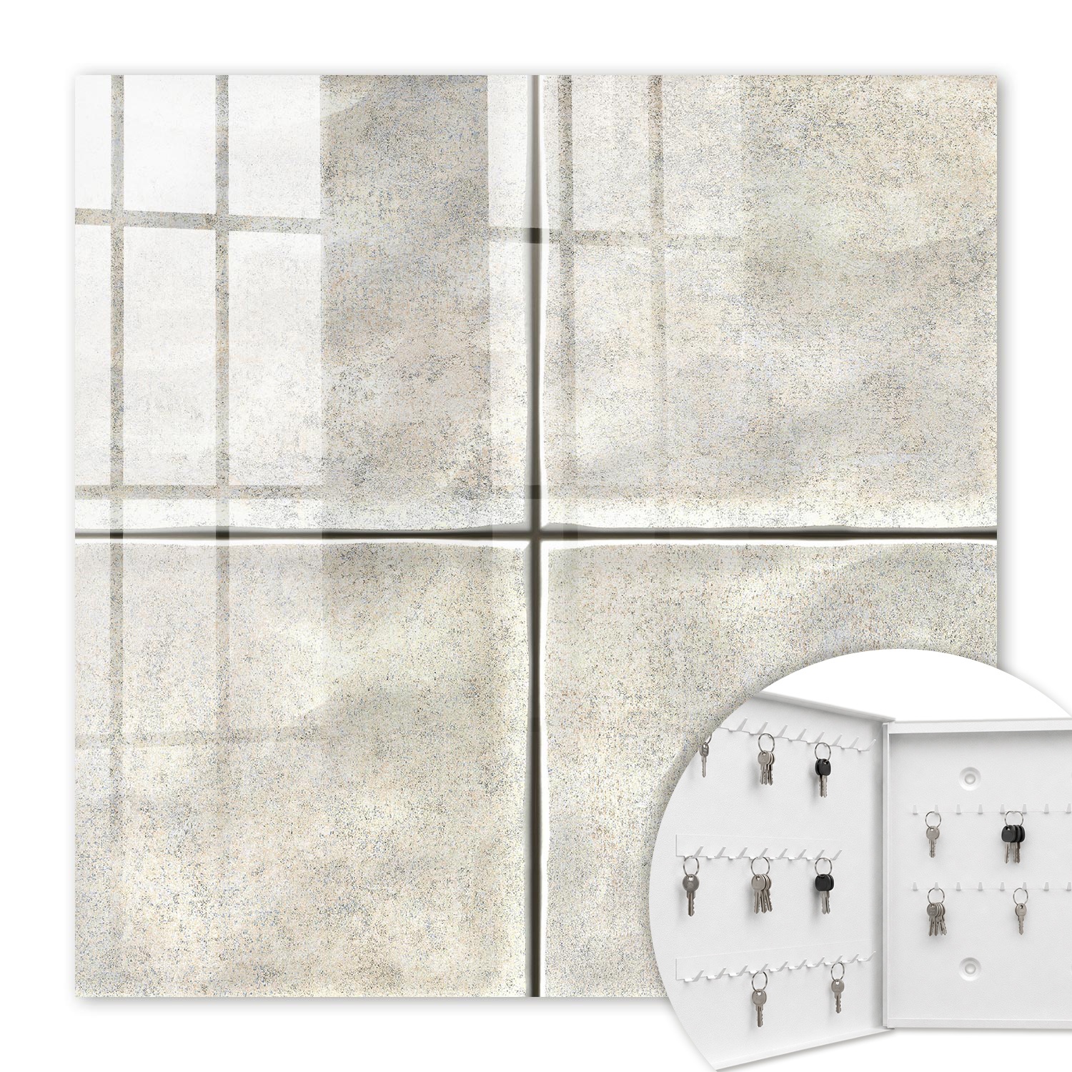 Armoire À Clés - (30 Cm X 30 Cm) - Boîte À Clés Murale - Coffret De Rangement Pour Clés - Couleur Blanche - Ouverture Vers La Gauche - Pour Maison Et Bureau - Carrelage Beige