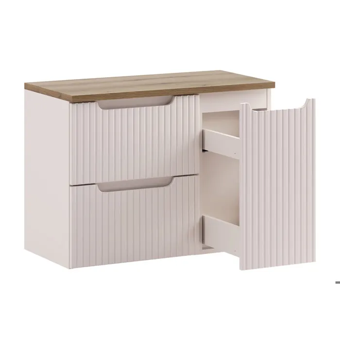 Ensemble meuble suspendu sous vasque 50 cm et cargo 30 cm NOVA cachemire avec plan chêne