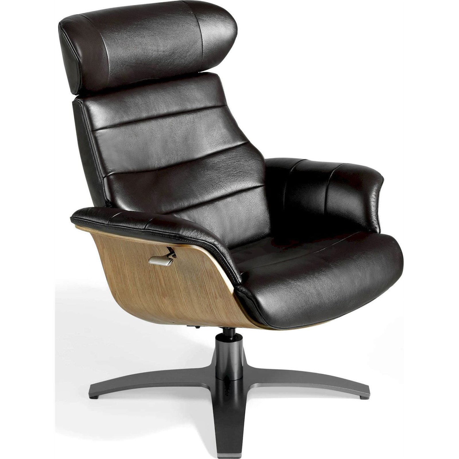 Fauteuil Pivotant Relax 360º Rembourré En Cuir Cadre Bois Base Acier Inoxydable Dossier Pliant - Chocolat, Noix, Acier Inoxydable