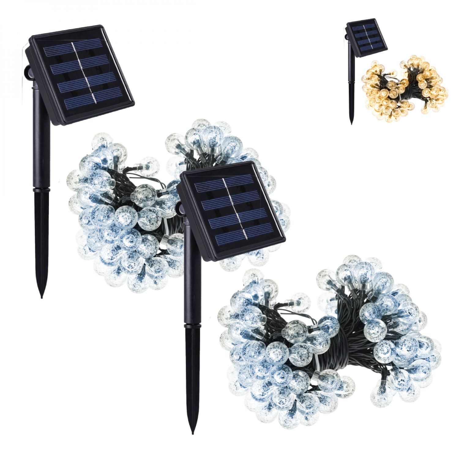 Lot De 2 Guirlandes Solaires Extérieures Lumineuses Jardin, Terrasse - Grosses Ampoules Led Ø 2.2 Cm, 8 Modes - 17 M - Blanc Froid - Linxor