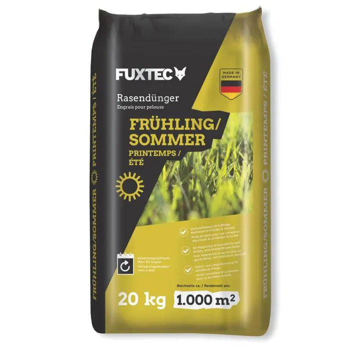 Engrais Gazon Printemps Été Fuxtec Fx-rdfs20 Npk Organo-minéral Avec Magnésium Et Soufre 20 Kg