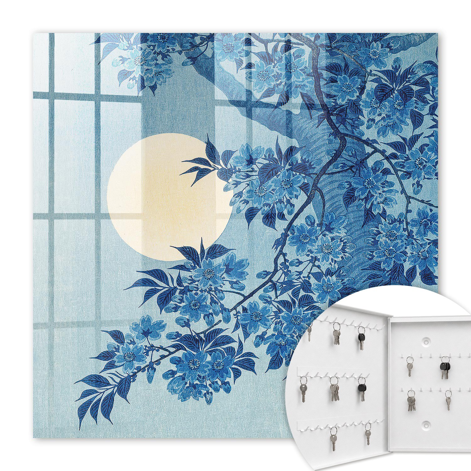 Armoire À Clés - (30 Cm X 30 Cm) - Boîte À Clés Murale - Coffret De Rangement Pour Clés - Couleur Blanche - Ouverture Vers La Gauche - Pour Maison Et Bureau - Nuit Au Clair De Lune