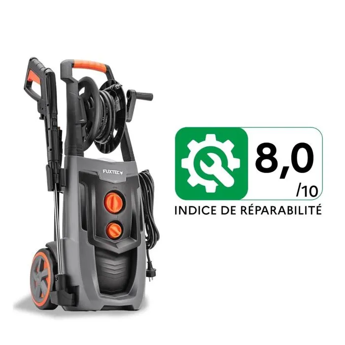 Nettoyeur Haute Pression FUXTEC FX-HDRP2500 2500W, 195 bar, 7,8 L/min, 468 l/h, enrouleur tuyau, réservoir de nettoyage