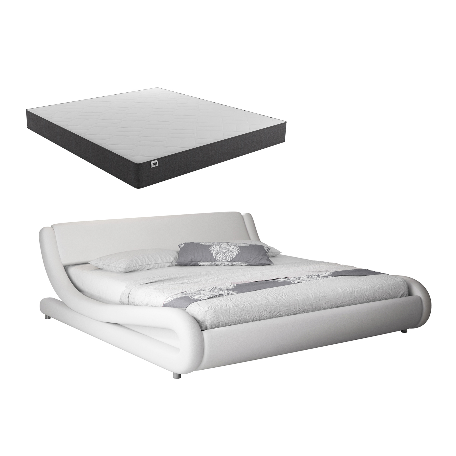 Muebles Bonitos - Lit Double Avec Matelas Texas Lit Adulte Couleur Blanc Matériaux Bois Et Simili Cuir Modèle Alessia 120x190cm