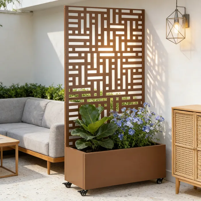 Jardinière brise-vue Bernalda acier 186 x 120 x 40 cm marron casa.pro