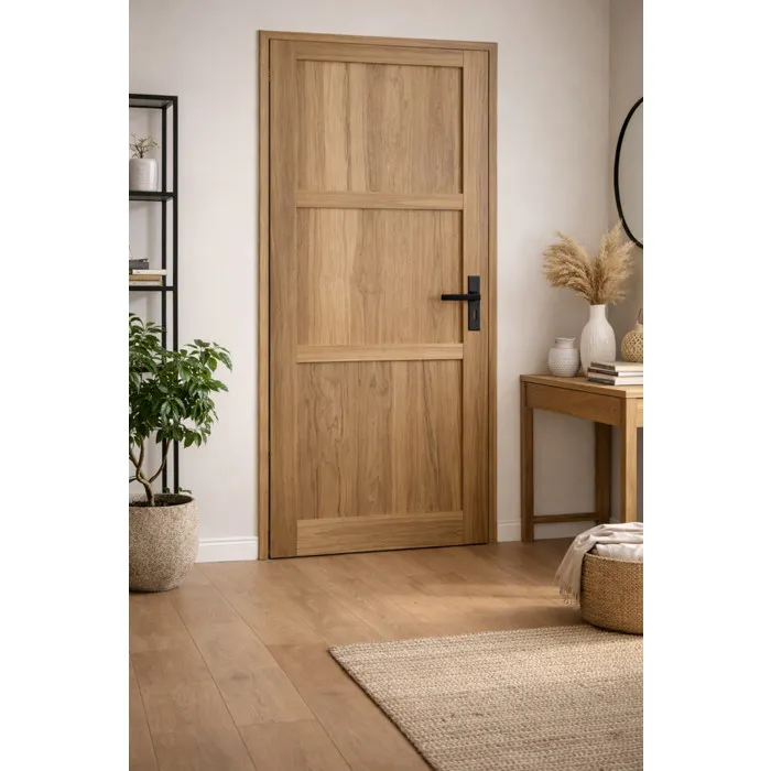 Bloc Porte Bois Frake 3 Panneaux H204 X L73 Cm Côte Tableau P.gauche, Poignee Gd Menuiseries