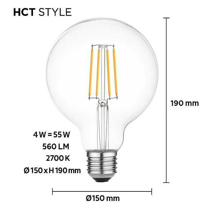Ampoule LED HCT STYLE G150 E27 4W 2700K globe ambré 560 lm style Edison