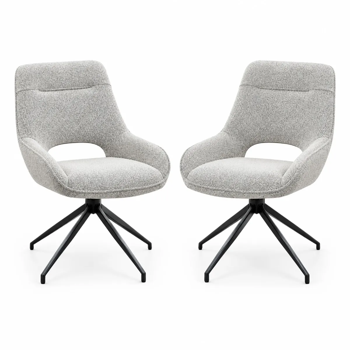 Lot de 2 chaises de salle à manger pivotantes 360 degrés en tissu gris chaud avec accoudoirs métal noir