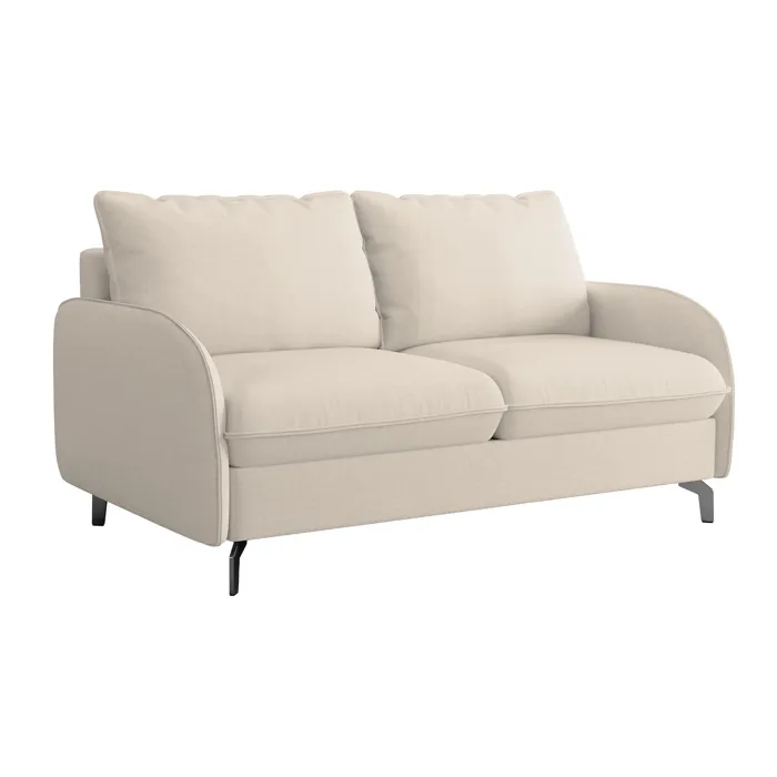 Martine - Canapé 3 Places Convertible En Tissu Beige Matelas 14 Cm