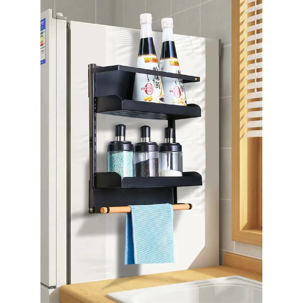 étagère de stockage latéral porteépices de cuisine magnétique amovible noir