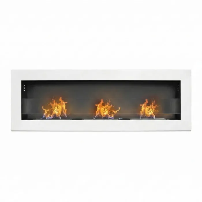 Traiano - Cheminée à bioéthanol encastrable 120xH40 cm, bio-cheminée blanche