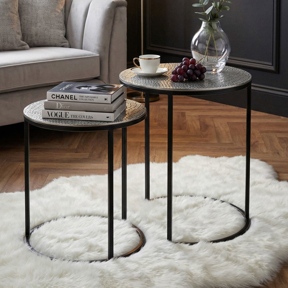 Table Gigogne 2 Pcs Métal Rond Table D'appoint Table Basse Aluminium Alu