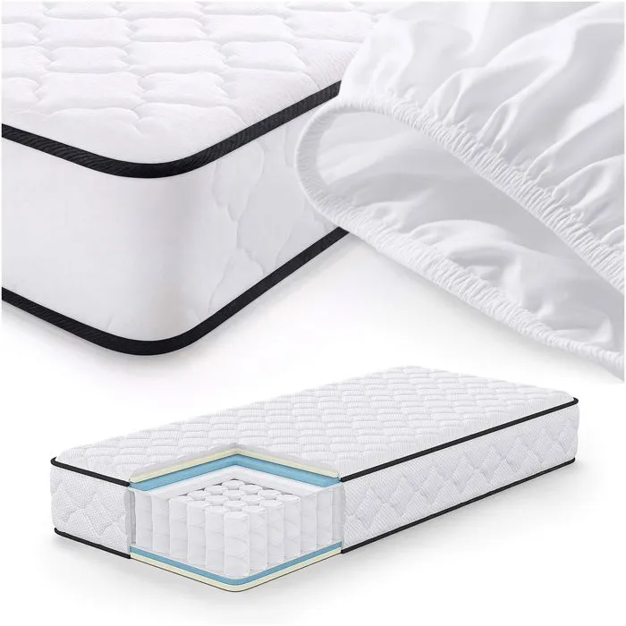 Matelas à ressorts ensachés 7 zones avec protège-matelas H3 90x200 cm